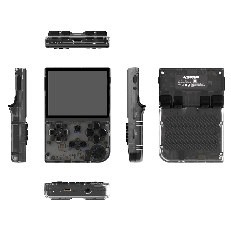 RG35XX preto transparente de vários ângulos