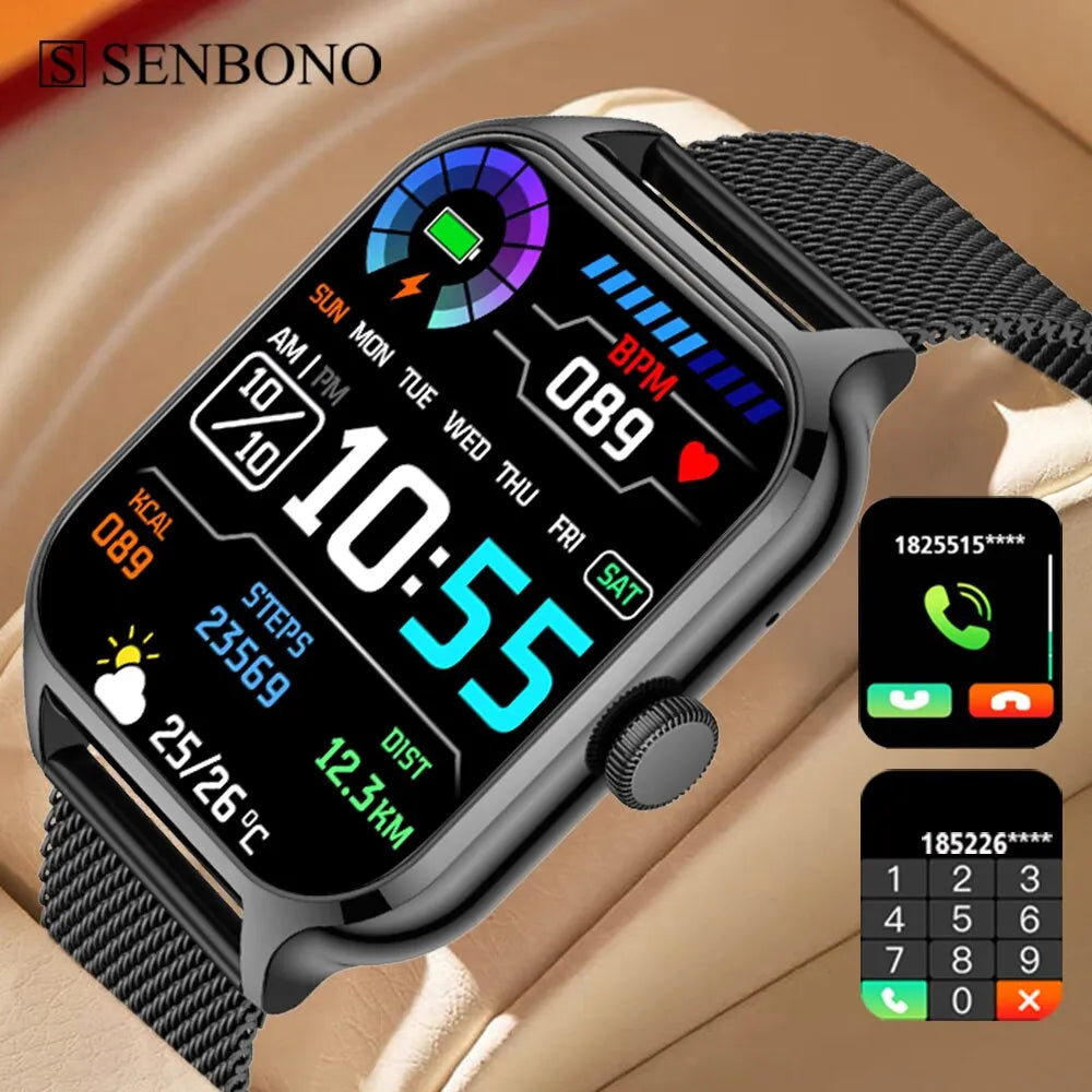 SENBONO New 1.91" Women Smartwatch Bluetooth Call Heart Rate Blood Oxygen Tracker Sport Smart Watch Women Men for IOS Androird