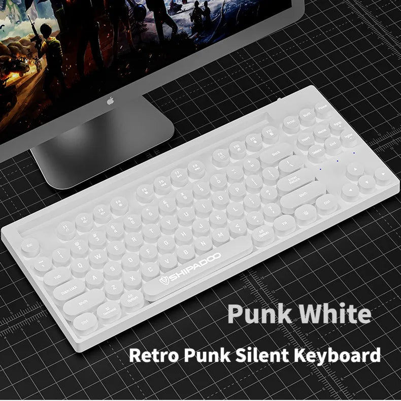 Teclado Retrô Estilo Máquina de Escrever – Teclas Redondas com LED