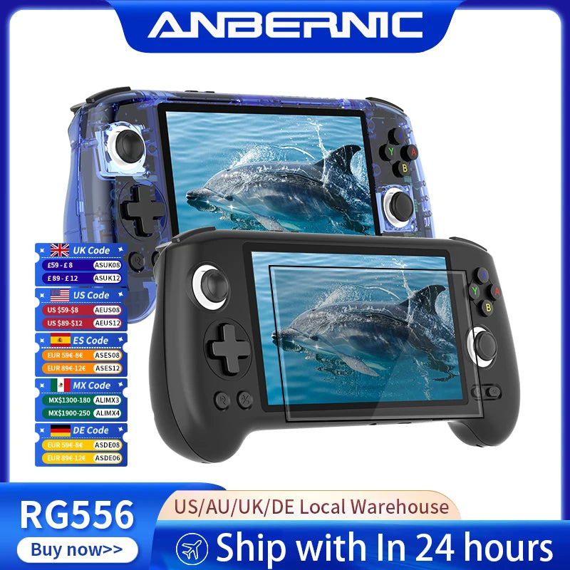 ANBERNIC RG556 Handheld Game Console Unisoc T820 Android 13 5.48 inch AMOLED Screen 5500mAh WIFI Bluetooth Retro Video Players