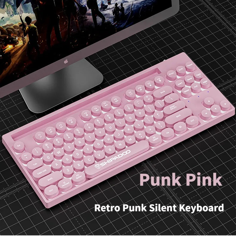 Teclado Retrô Estilo Máquina de Escrever – Teclas Redondas com LED