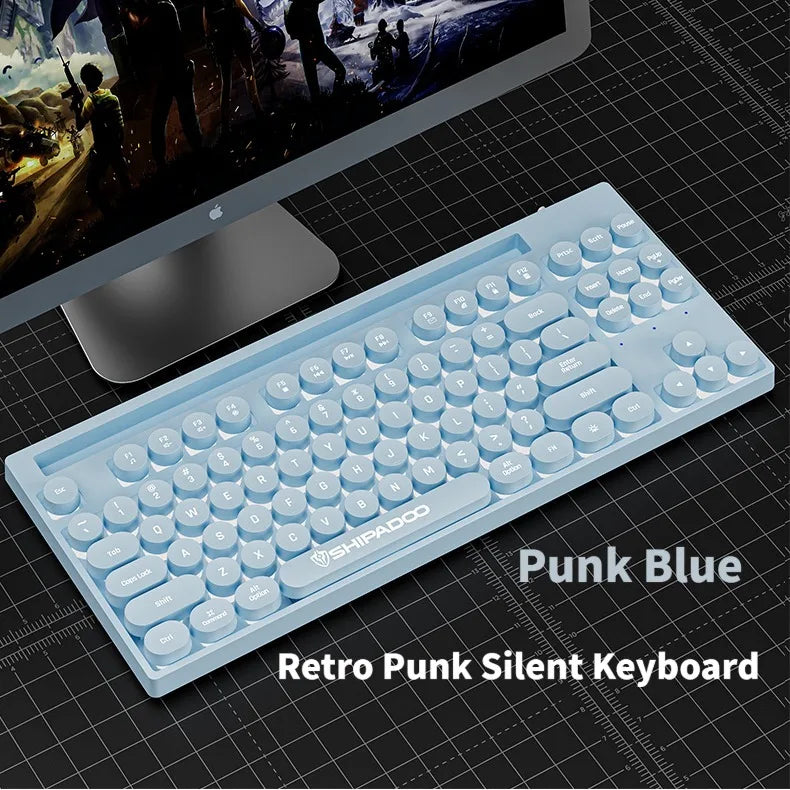 Teclado Retrô Estilo Máquina de Escrever – Teclas Redondas com LED