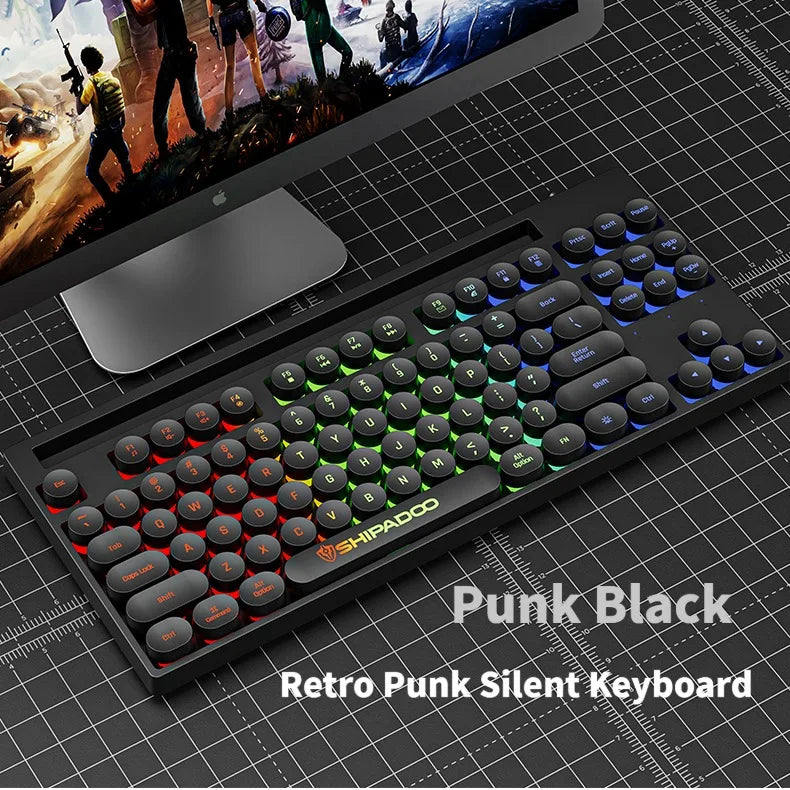 Teclado Retrô Estilo Máquina de Escrever – Teclas Redondas com LED