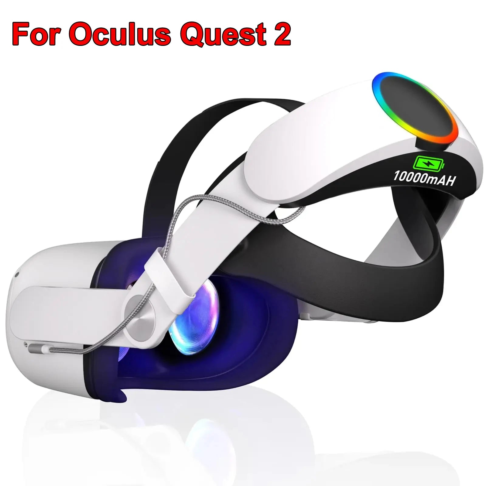 Alça de cabeça de bateria ajustável para Oculus Quest 2 VR Headset Elite Strap 10000mAh Power Bank para Oculus Quest 2 Acessórios
