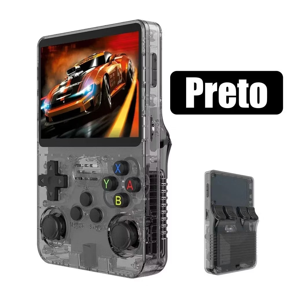 Console R36S Retro com 64GB – Mais de 10.000 Jogos e Tela IPS 3.5