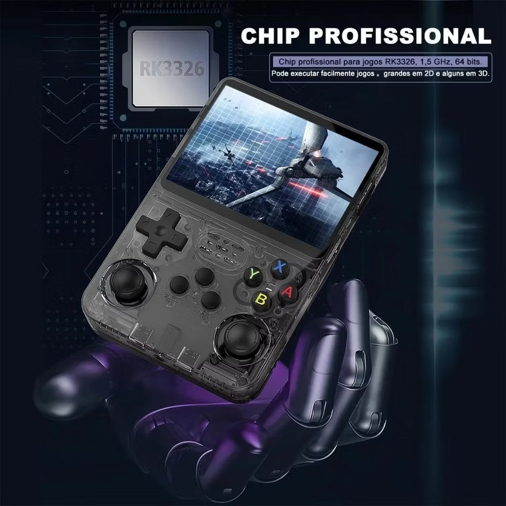 Console R36S Retro com 64GB – Mais de 10.000 Jogos e Tela IPS 3.5