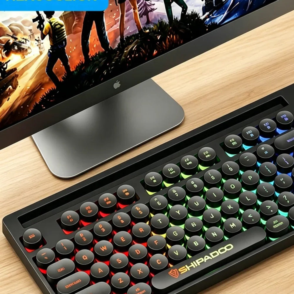 Teclado retrô com LED na mesa